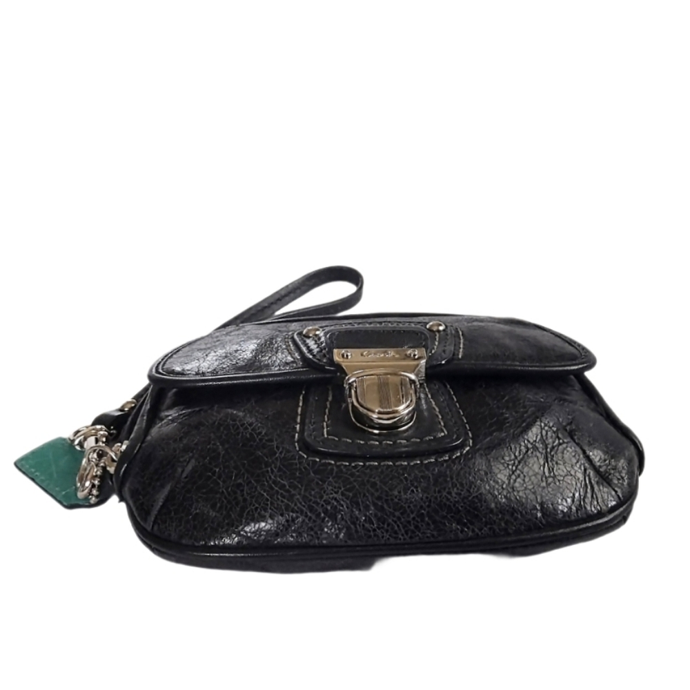 🖤 Coach Poppy Black Polished Leather Mini Bag Legacy Push Lock Wristlet Pouch - Picture 6 of 12